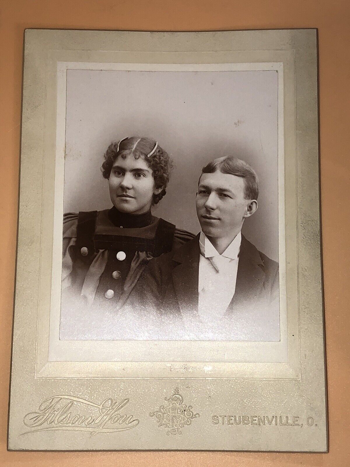 Antique Photo On Board 1800’s Happy Couple Filson Photography Steubenville OH