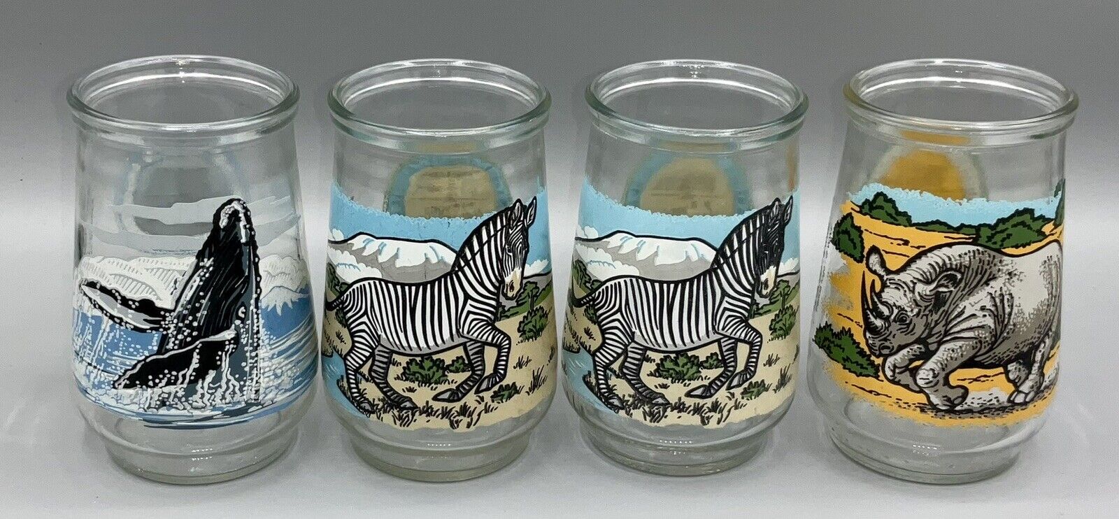Welch's Endangered Species Glasses Jelly Jars Set of 4 Vintage 1990's