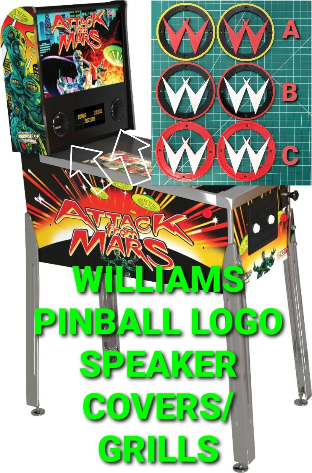 Arcade1up Attack From Mars Williams Pinball Custom Speakers Grills/Covers
