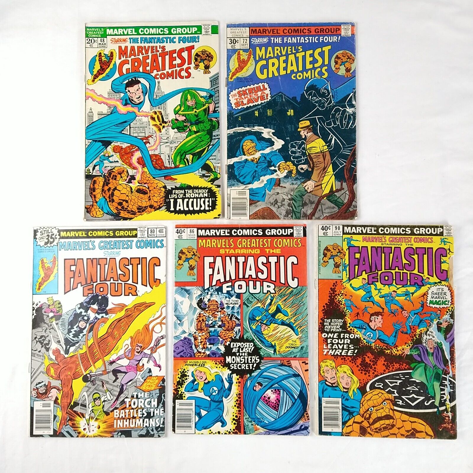 Marvel\'s Greatest Comics Fantastic Four #48 72 80 86 90 Lot (1974 Marvel Comics)