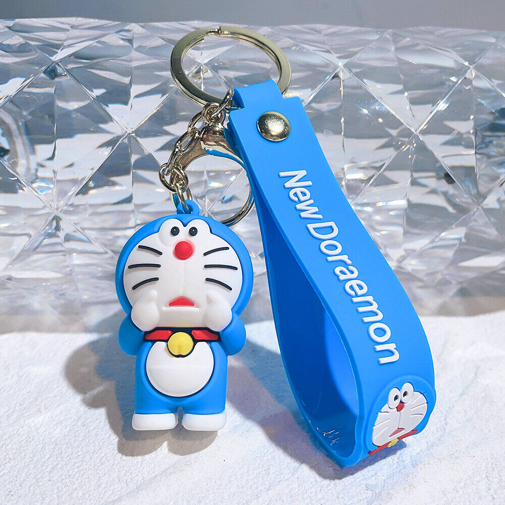 Doraemon Keychain Silicone Doll  Cat Couple School Bag Pendant Blue