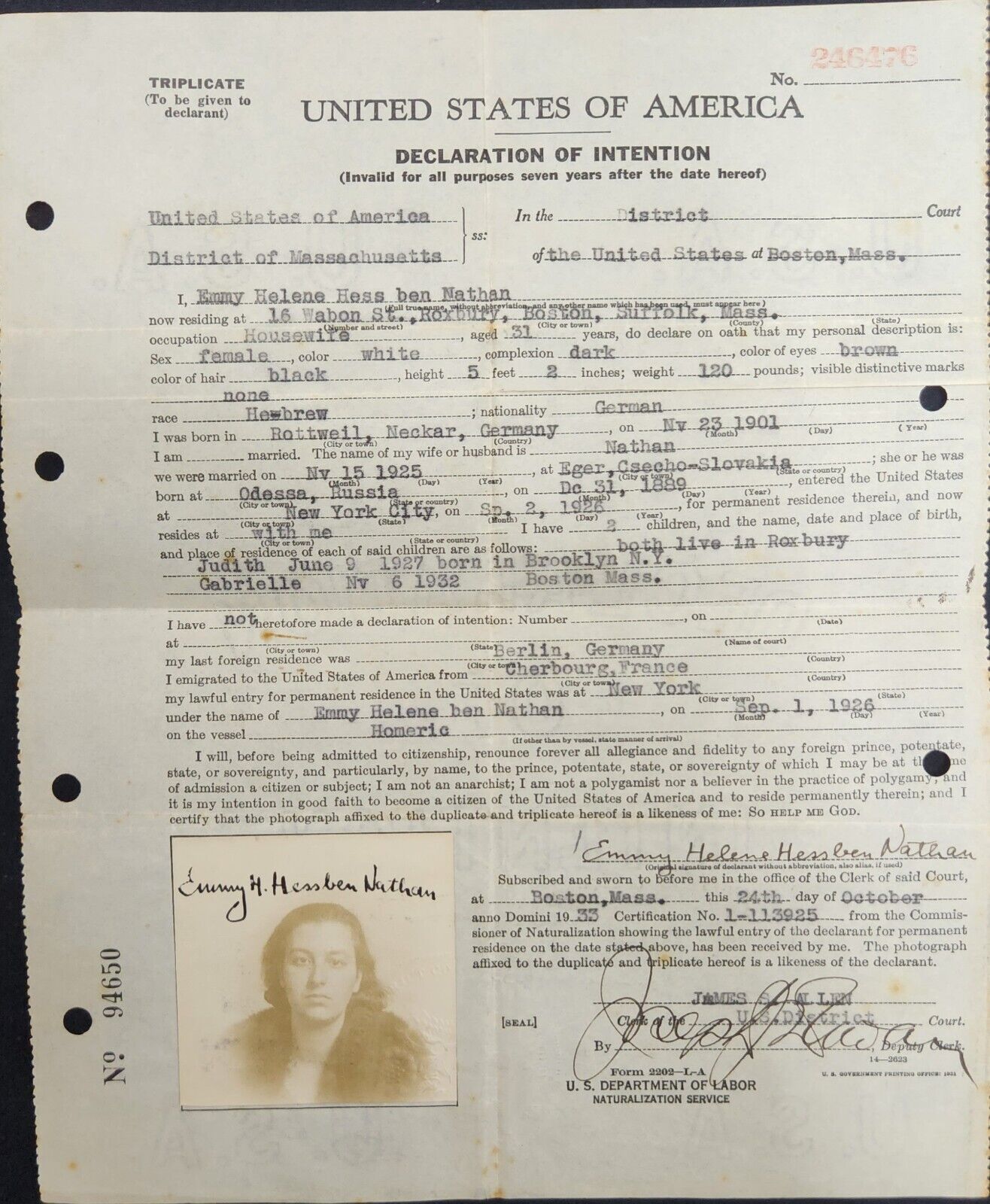 HOLOCAUST JEWISH PASSPORT CERTIFICARTE APPLICA to USA from GERMANEY 1935 ISRAEL
