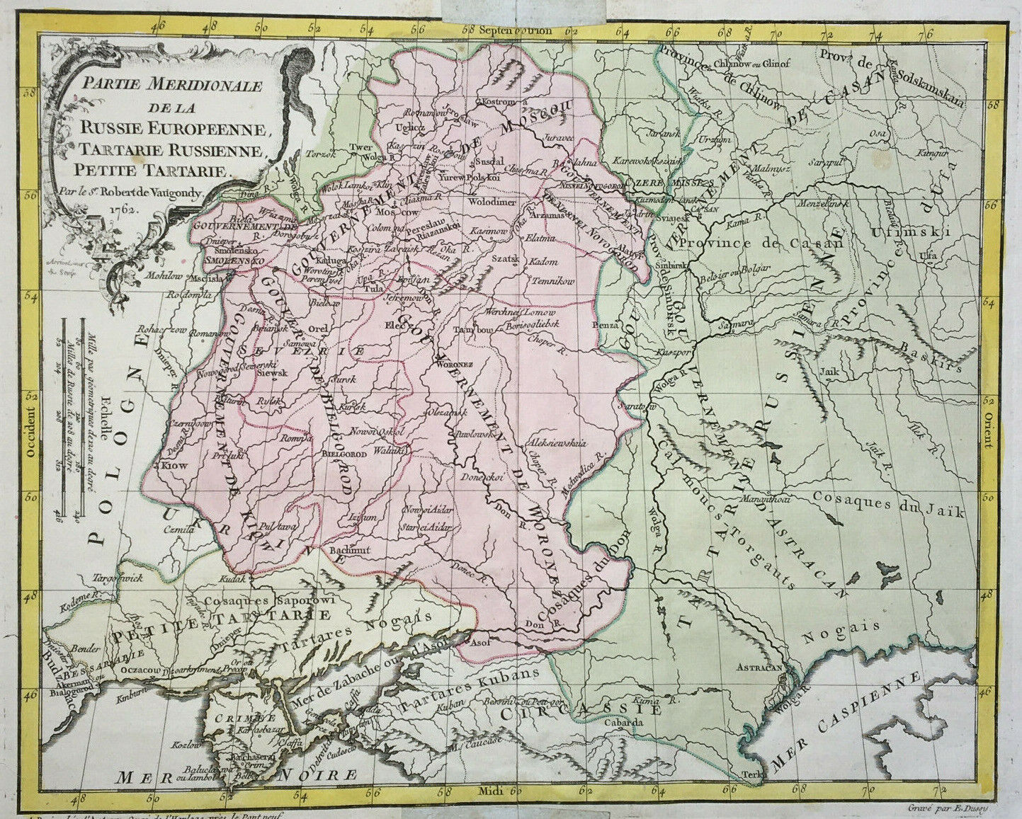 RUSSIAN MAPS Southern Part Tartary VAUGONDY Ukraine Crimea ENGRAVING 1762