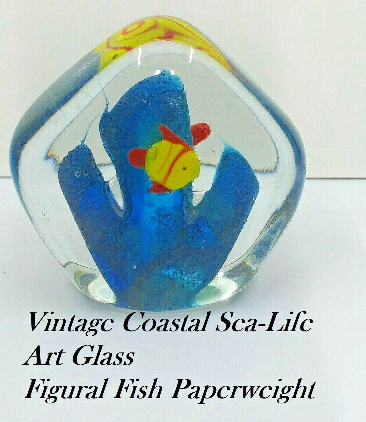 Vintage Coastal Sea-Life Art Glass Figural Fish Paperweight 