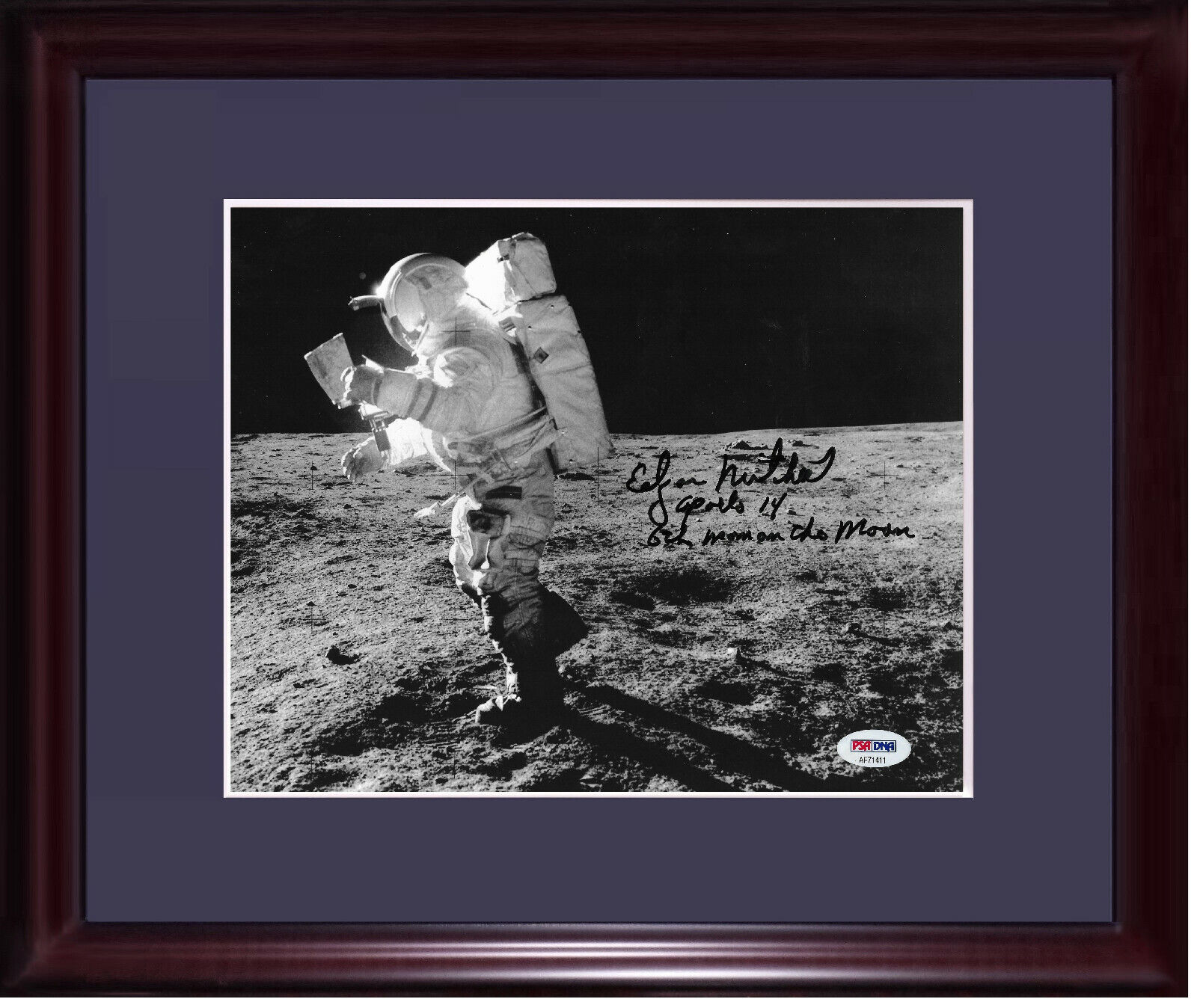 Edgar Mitchell Apollo 14 astronaut signed 8x10 photo INS framed auto PSA/DNA COA