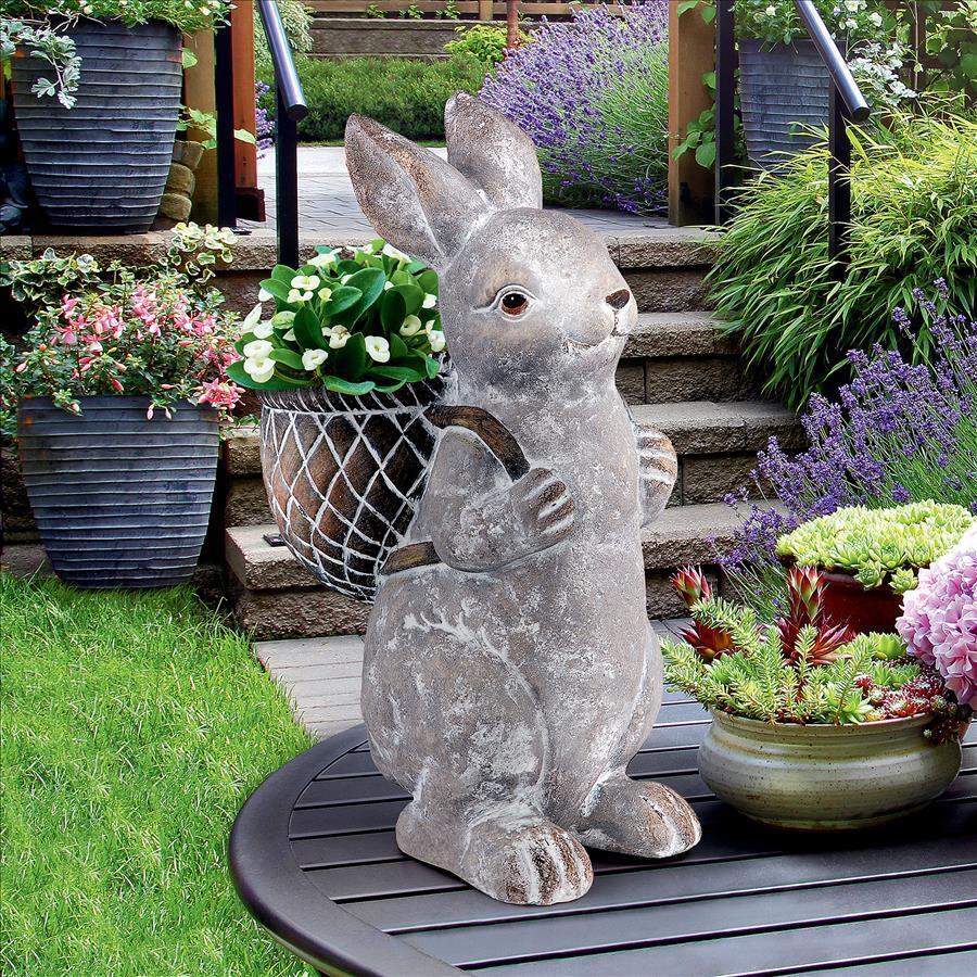 Easter Bunny Whimiscal Rabbit with Basket Backpack Planter Statue