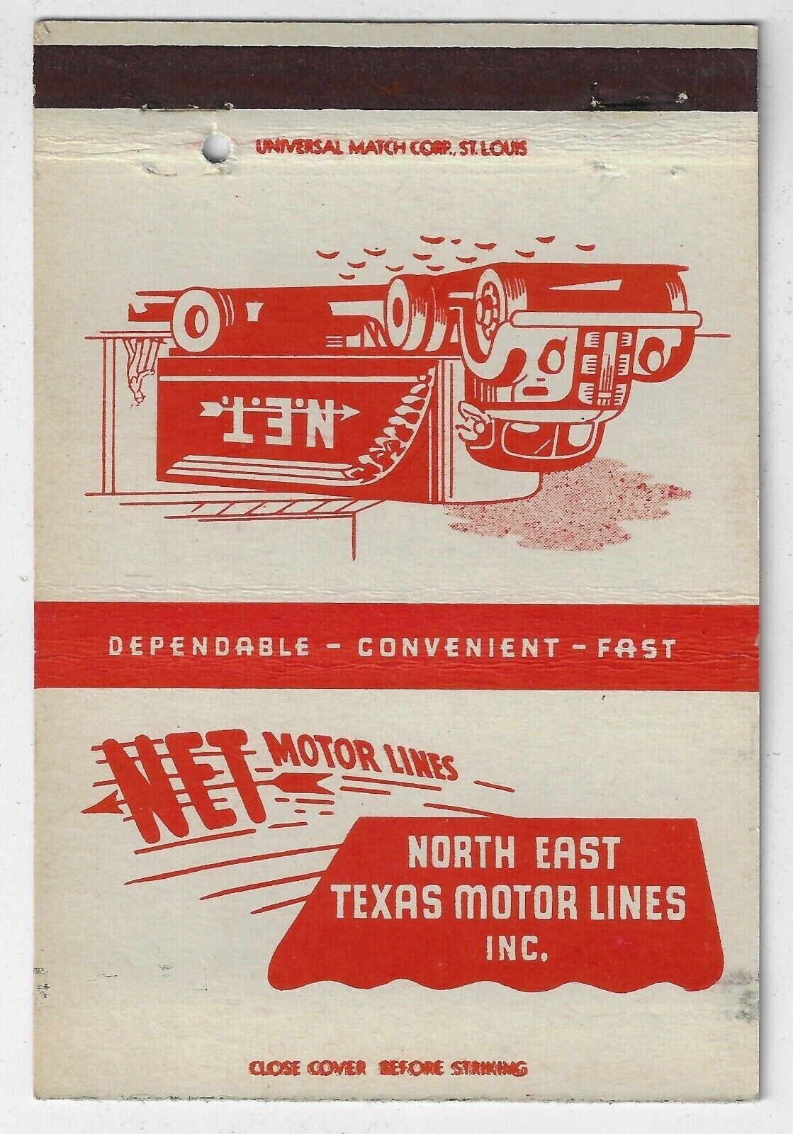 Cover NET Motor Lines North East Texas Motor Lines Empty Matchcover