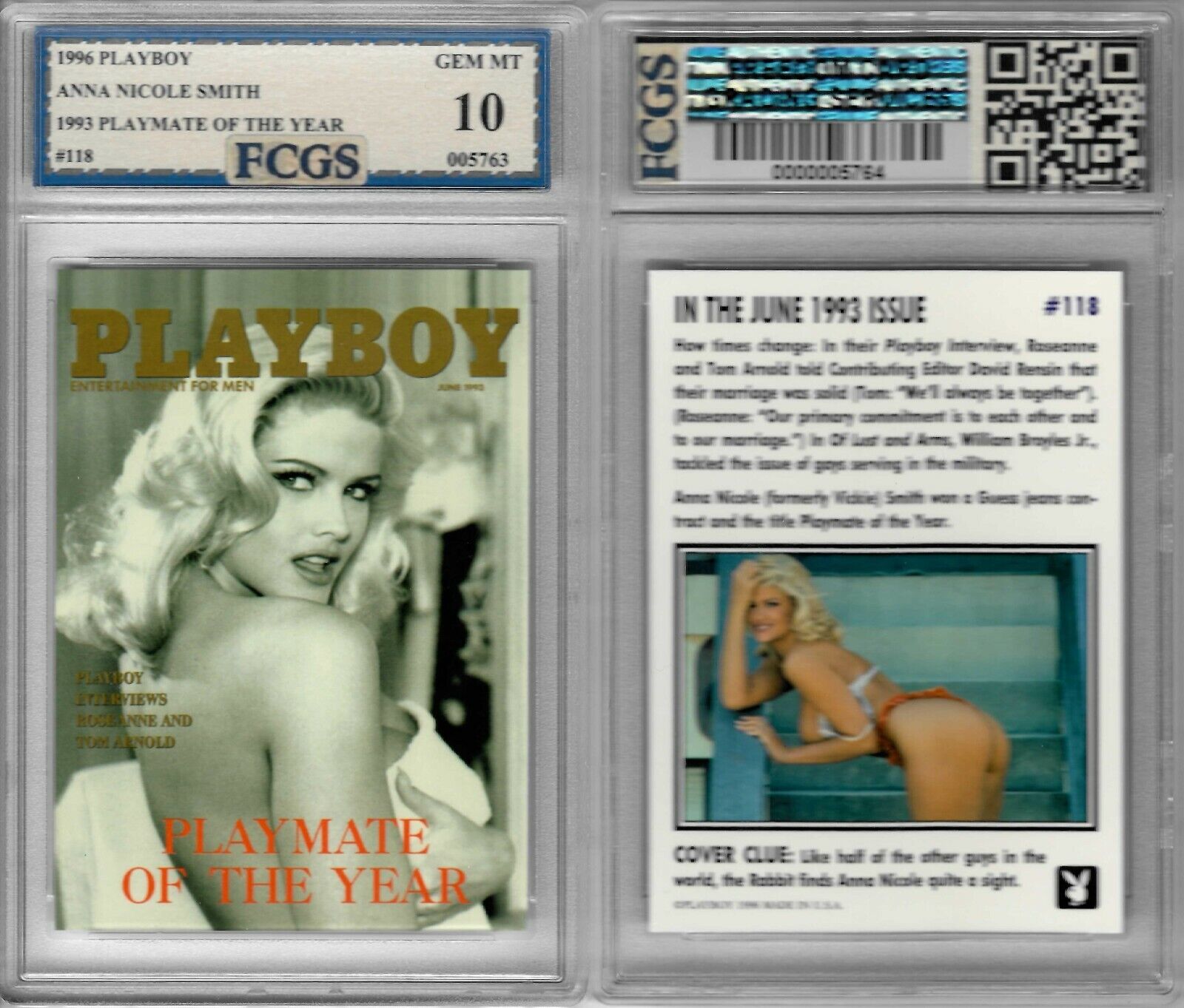1996 Playboy Anna Nicole Smith #118 1993 PMOY Graded FCGS 10 GEM MINT