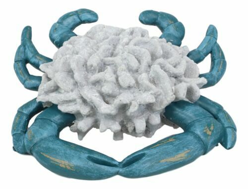 Ocean Vintage Blue Crab With White Corals Exoskeleton Shell Decorative Statue