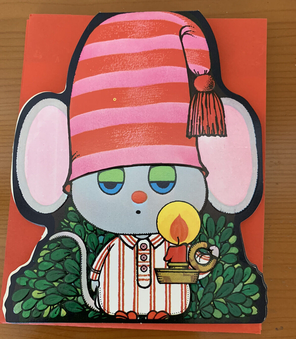 VTG Christmas Greeting Card Mouse  Mid Century Kitsch Unused Set 4
