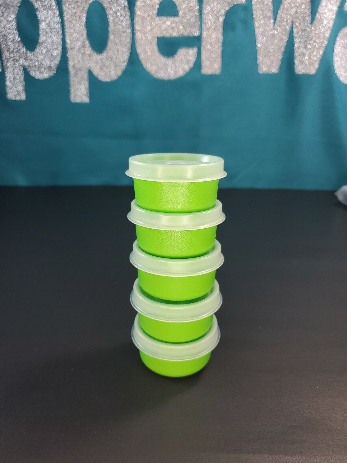 Tupperware Smidgets Green with Sheer Seals Mini 1oz Containers Set of 5 Smidget