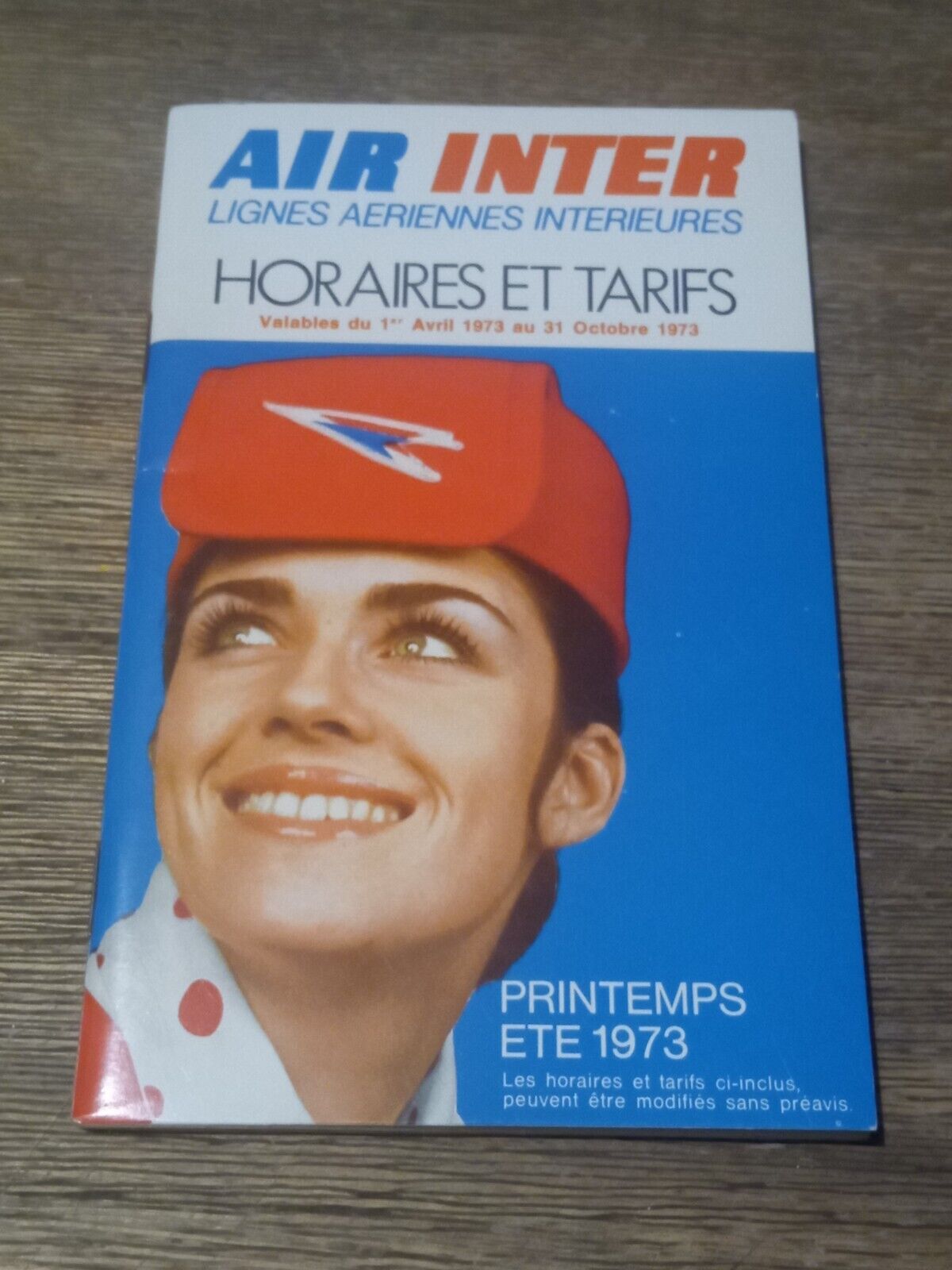 1973 Air Inter Aviation Indoor Lines Timetable TB