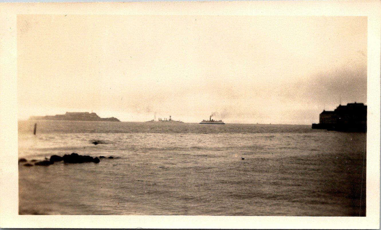 1930s View of Sea Horizon + Ships in the Distance Abstract FOUND B+W Photo 00521