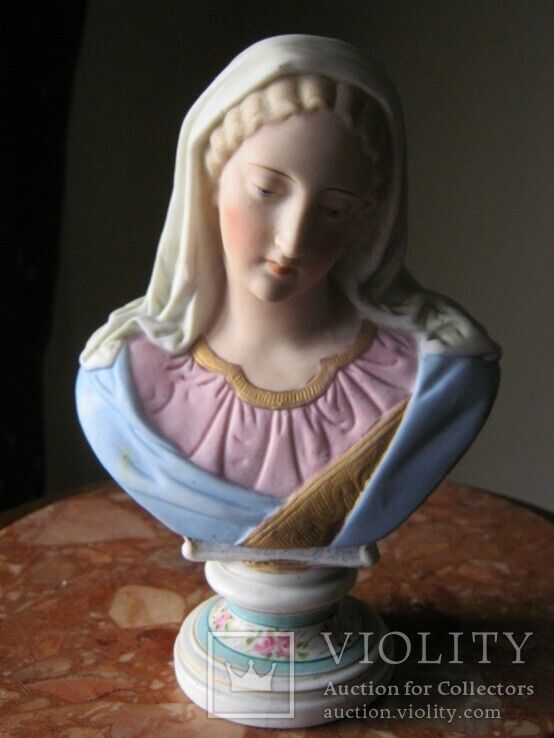 Antique Virgin Mary Bust CARL SCHNEIDER\'S HEIRS Thuringia Germany Sculpture 19th