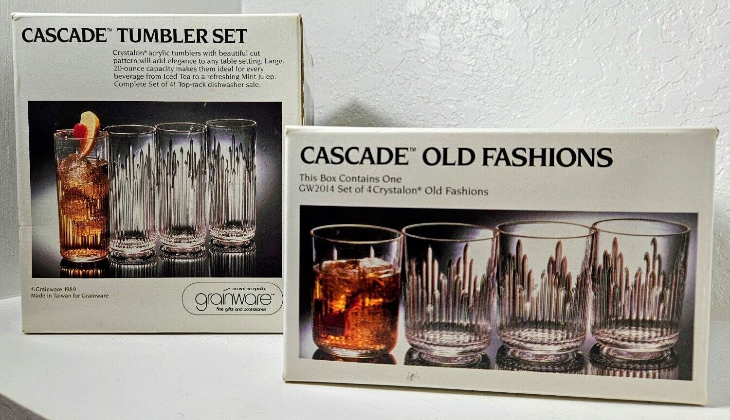 Vintage 1989 Grainware Cascade Collection  Tumblers & Old Fashions, 2 Sets Of 4