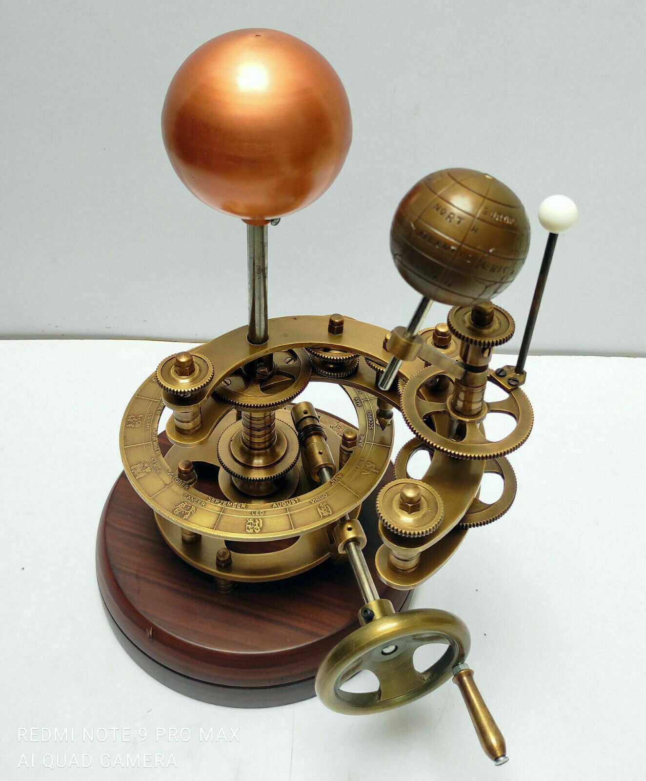 Fully Handmade Brass Solar System Orrery With Wooden Base Working Model