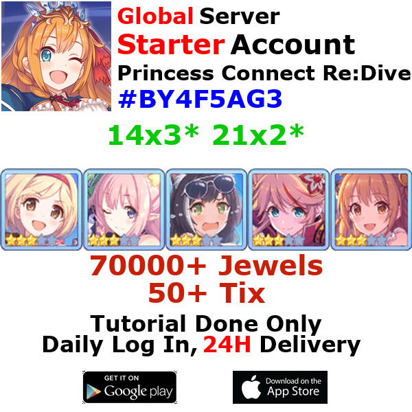 [EN] Priconne Princess Connect Re:Dive 14x3* Starter Account 50+Tix 70000+Jewe