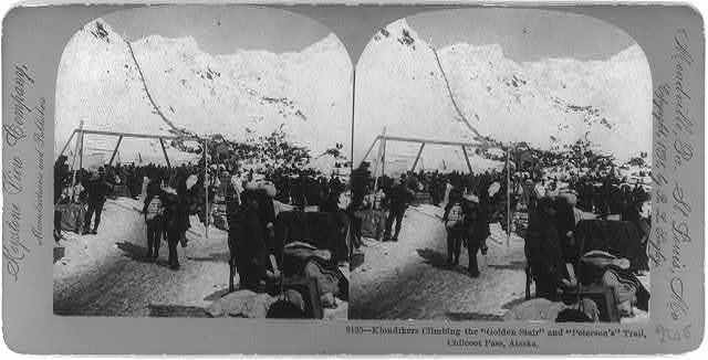 Klondikers climbing the Golden Stair and Peterson\'s Trail, Chilcoot - Old Photo