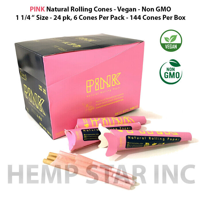 144 Cones PINK Natural Rolling Paper 1 1/4\