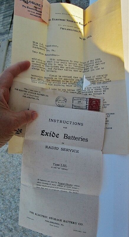 1923 Electric Storage Battery Co, Instructions EXIDE BATTERIES RADIO SERVICE LXL