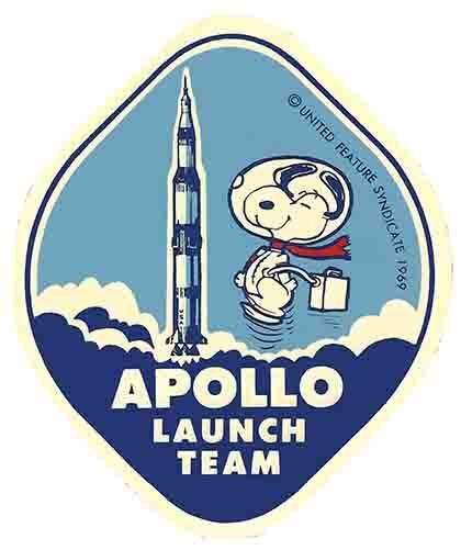 Snoopy  Apollo Space  NASA  1960's Vintage Looking Travel Sticker Decal Label