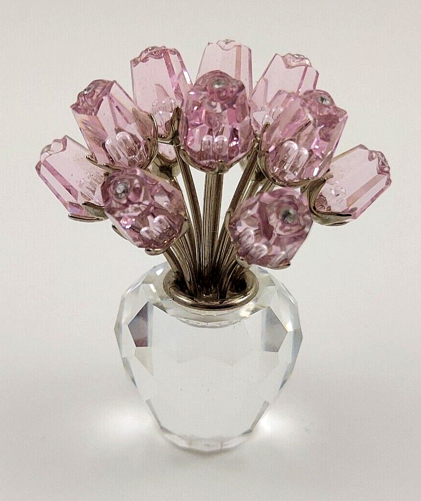 Swarovski Crystal Dozen Pink Roses In Pot #628343