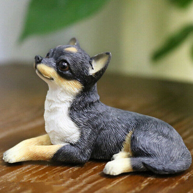 Mini Simulation Resin Chihuahua Dog Statue Hand Painted Model Figurine Statue
