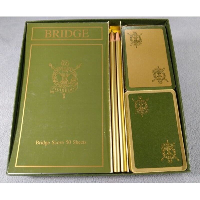 HARRODS LONDON BRIDGE SET TWIN DECKS VINTAGE PLAYING CARDS with SCORE PADS s1e1