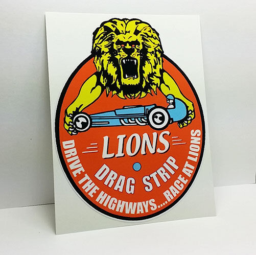 Lions Drag Strip Vintage Style DECAL, Vinyl STICKER, racing, hot rod, rat rod