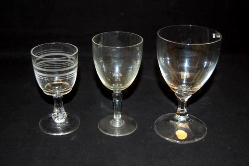 Lot of 3 Vintage Wine Tasting Glasses Crystal Etched Striped 4-5 ins Tall