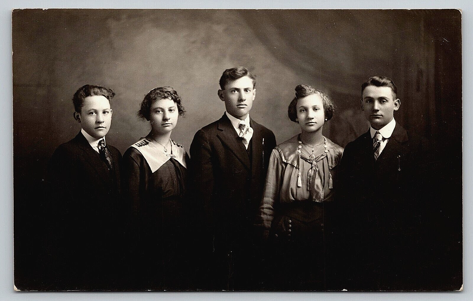 Old Original Vintage Antique Postcard Real Photo Family Gentlemen Ladies RPPC