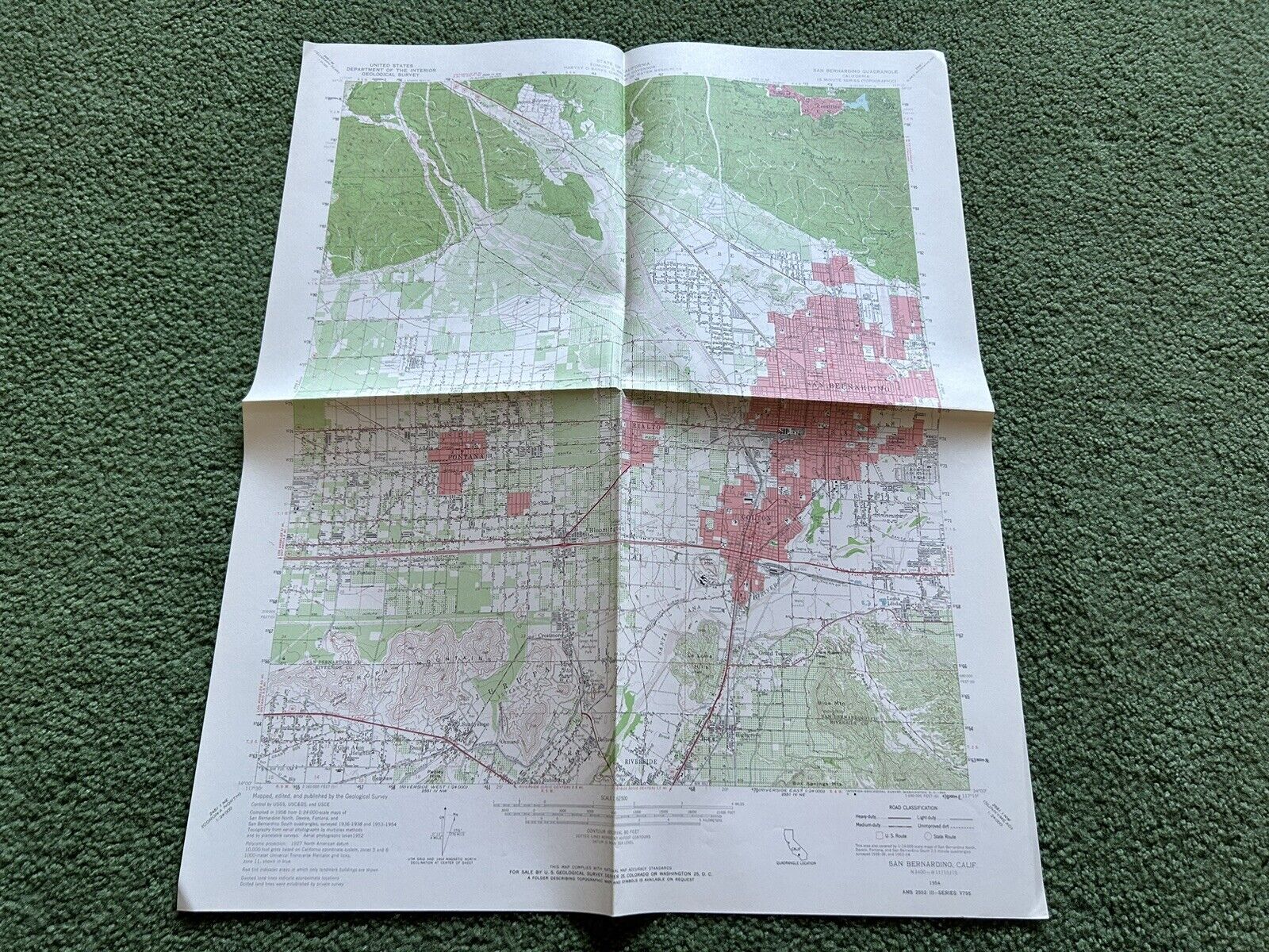 Vintage 1954 US Dept Of Geological Survey San Bernardino CA Topographical Map
