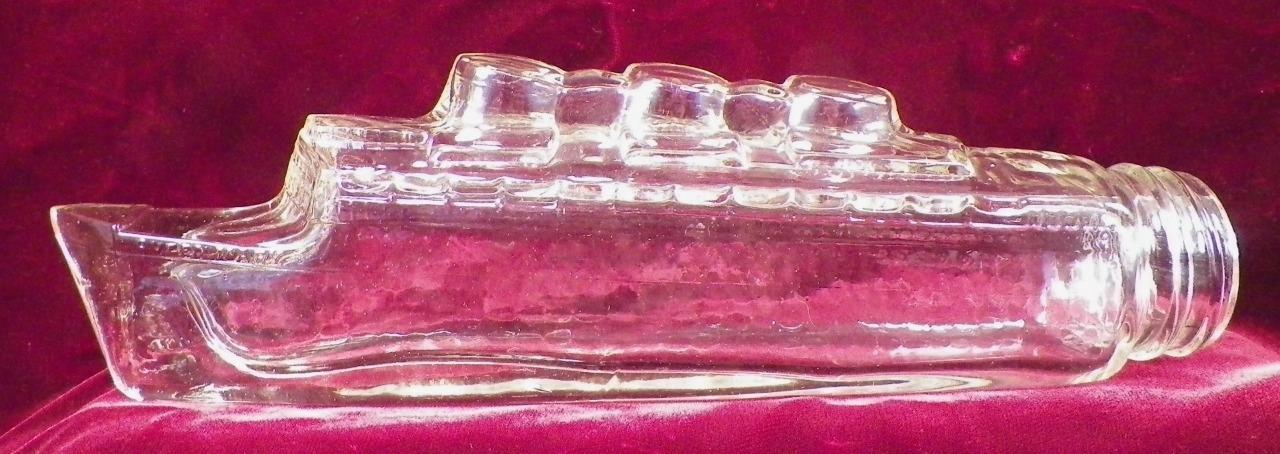 Cunard RMS Queen Mary Candy Container Clear Pressed Glass 1936 Vintage No Cap