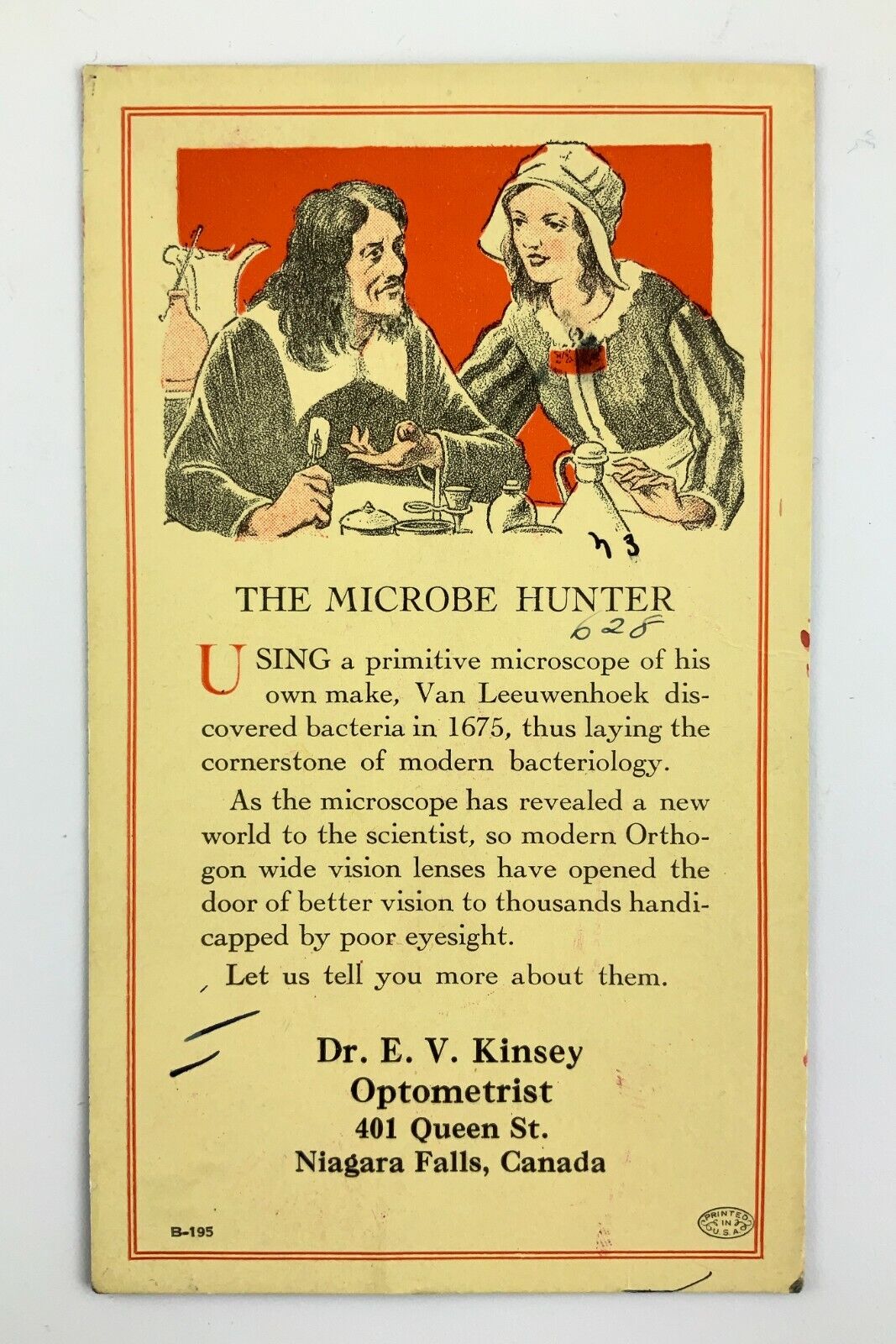 Dr E.V. Kinsey Optometrist Ink Blotters Microbe Hunter Niagara Falls Canada 441B