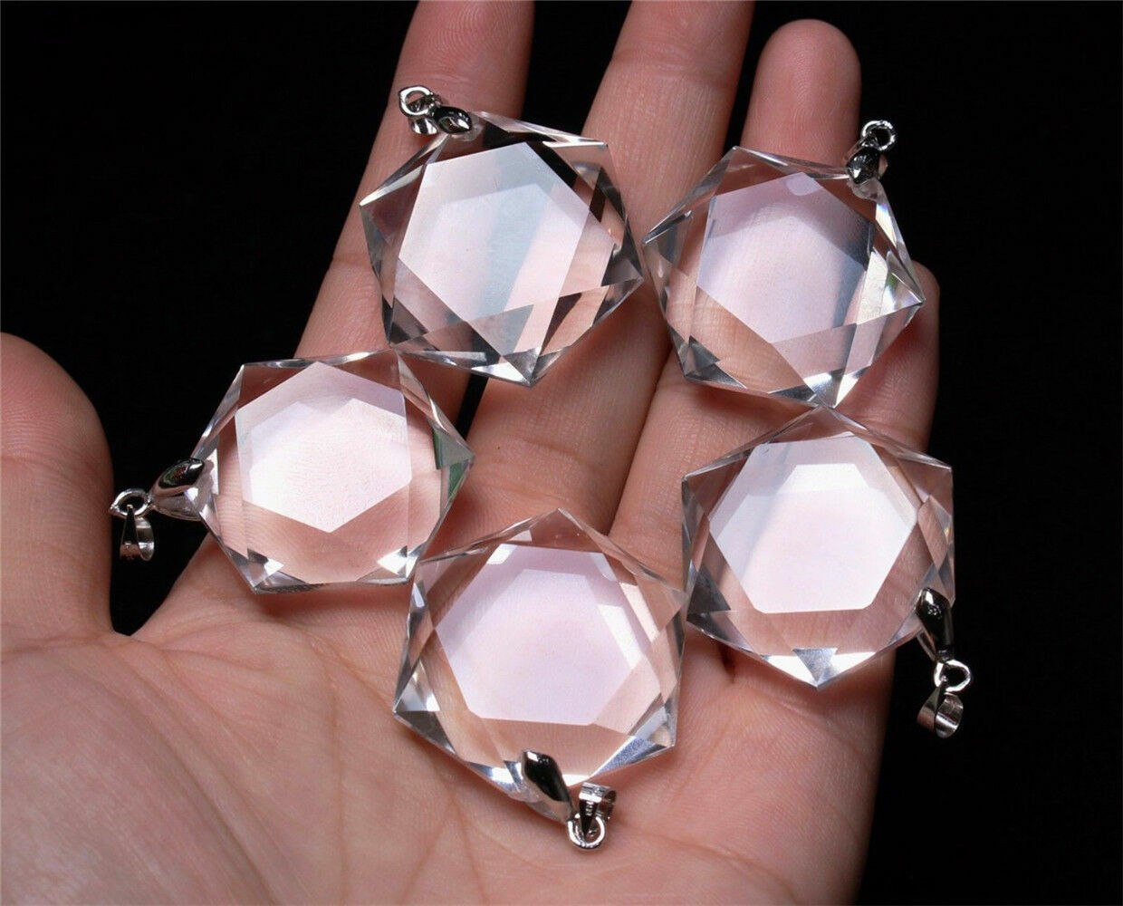 5pcs Wholesale Natural Clear Quartz Crystal Star of David Pendant Hexagon Reiki