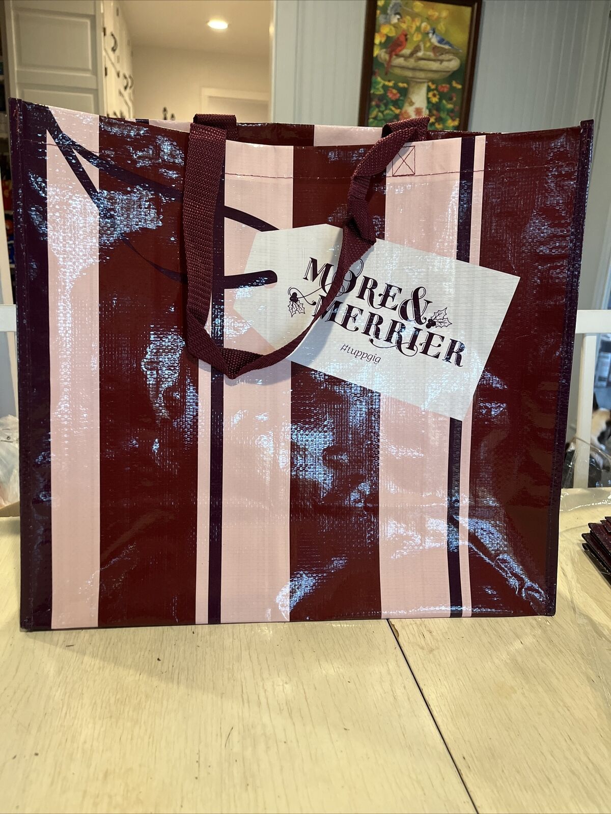 Tupperware Tote Reusable Christmas Gift ￼Shopping Bag Large Logo Striped~NEW