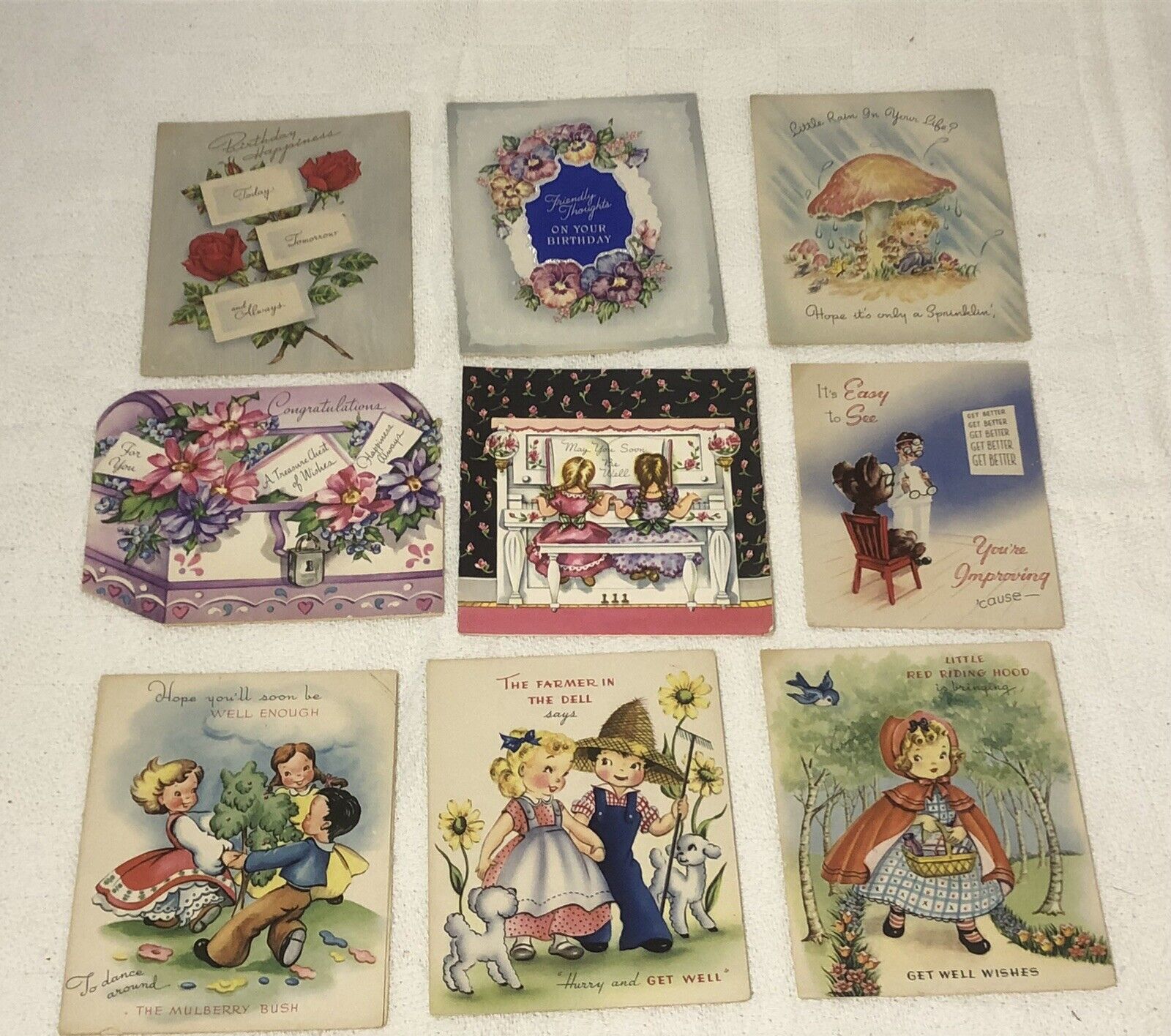 Lot Of 9 Vintage 1950’s Unused Greeting Cards Birthday Get Well Congratulations