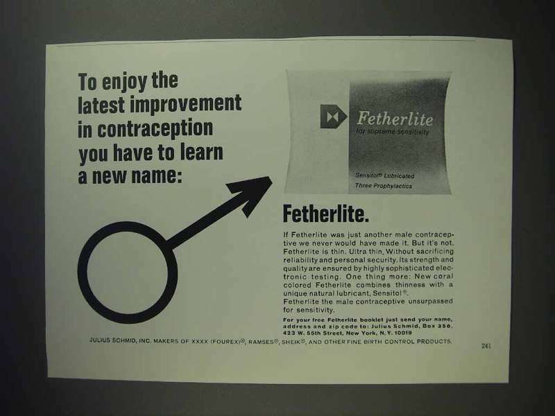 1973 Fetherlite Condom Ad - Improvement Contraception