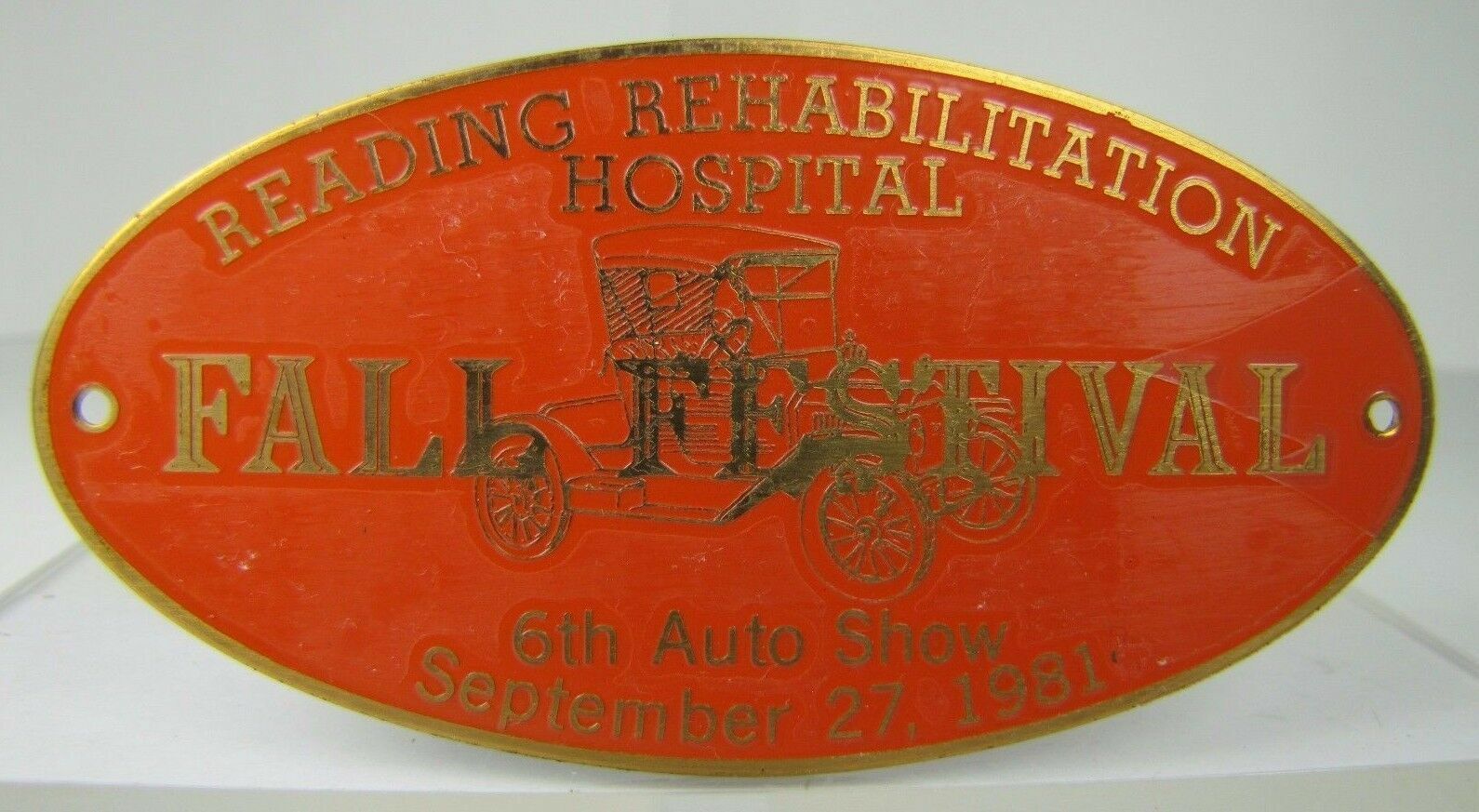 1981 READING REHAB HOSPITAL Fall Festival Auto Show Car Club Plaque Sign