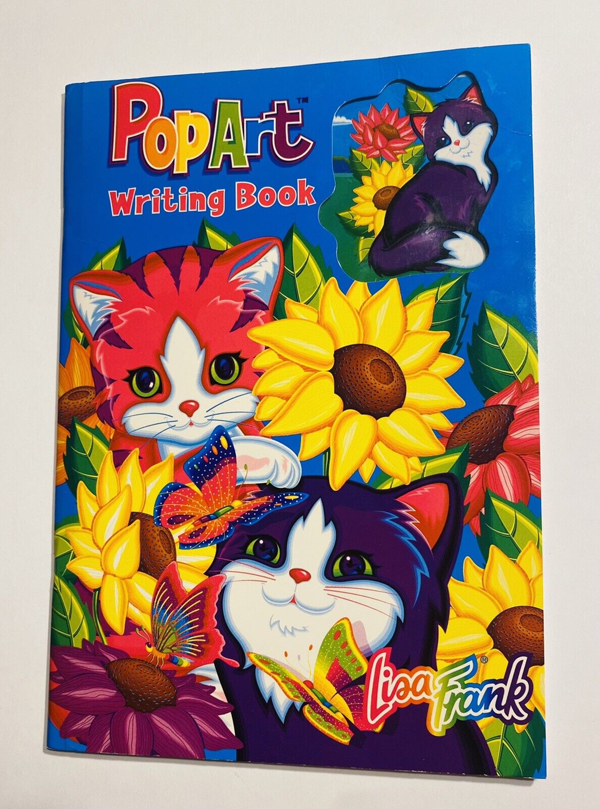 Vintage 90s Lisa Frank Sunflower Kittens Pop Art writing book, stickers, read