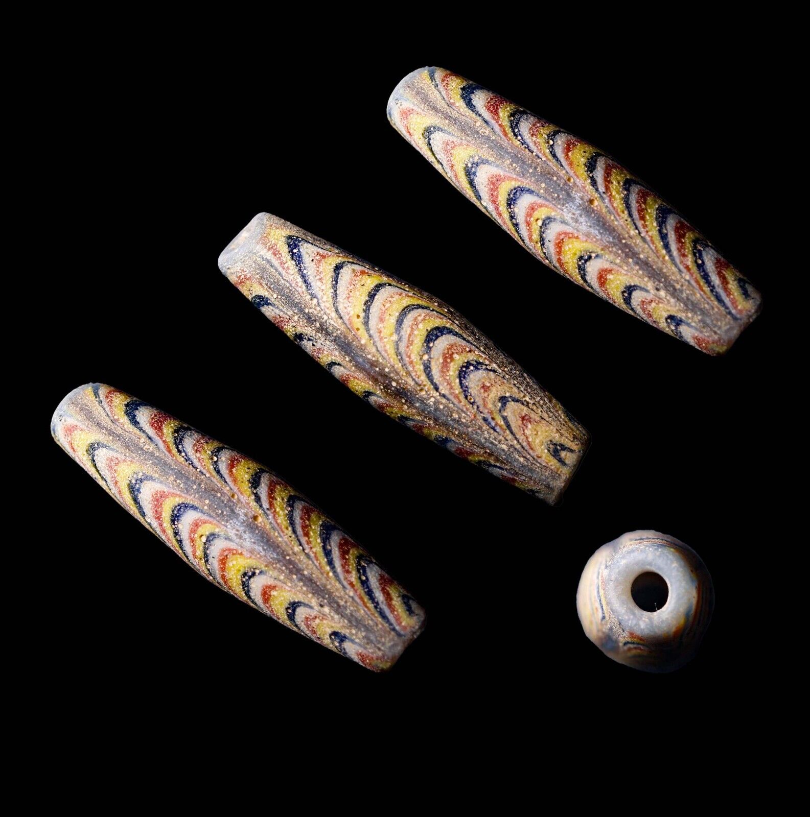 Genuine Ancient Phoenician Roman  Bead with Waves Colors RARE  and LARGE