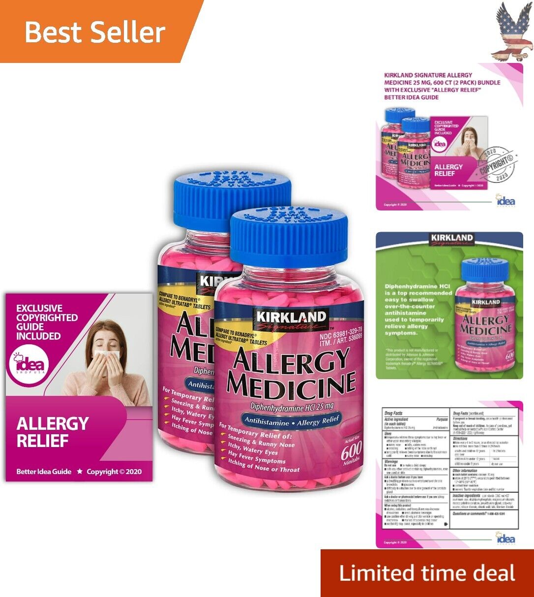Allergy Medicine 25mg Diphenhydramine HCl 600 Ct - Antihistamine Relief - FSA