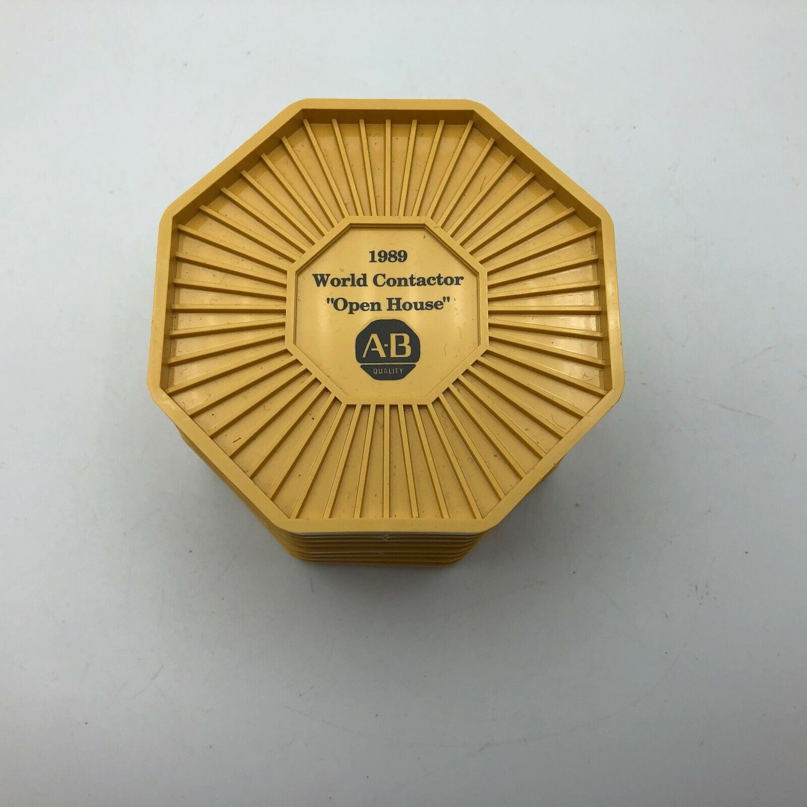 1989 ALLEN BRADLEY Set of 8 Coasters A-B Mustard Yellow Vintage RARE C8
