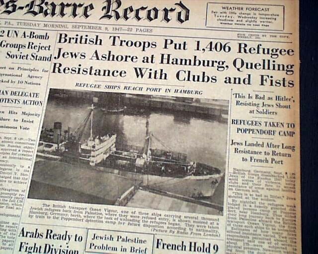 SS Exodus 1947 Jews Jewish Holocaust Refugees Steamship Aliyah Bet Newspaper