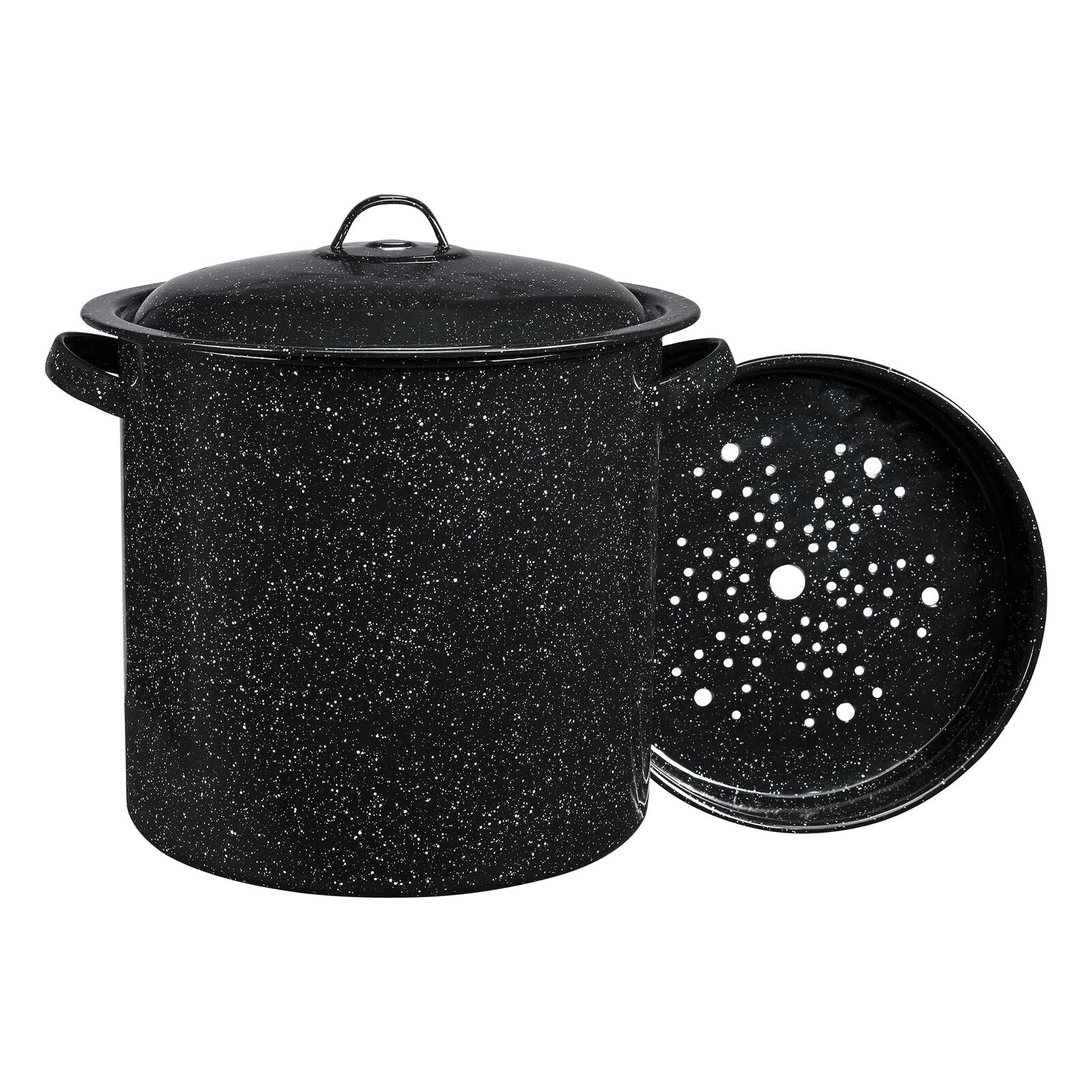  Enamel on Steel Multiuse Pot, Seafood / Tamale / Stock Pot，15.5-Quart, Black