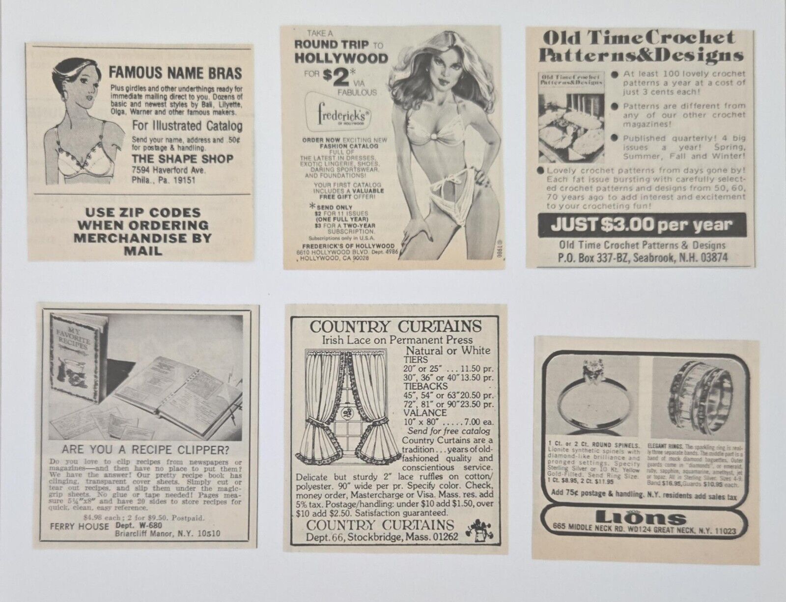 1980 Vintage Print Ads Lot of 6 Frederick Of Hollywood, Crochet, Bras, Jewelry 
