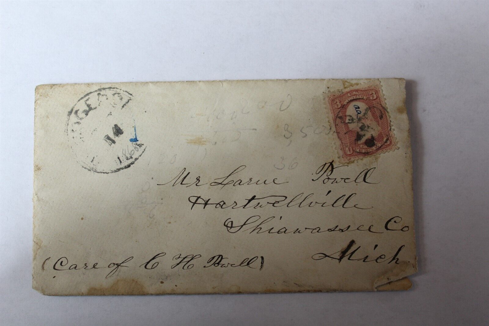 1868 Hand Written Letter with 1861-62 Scott #25 3 Cent Washington Stamp
