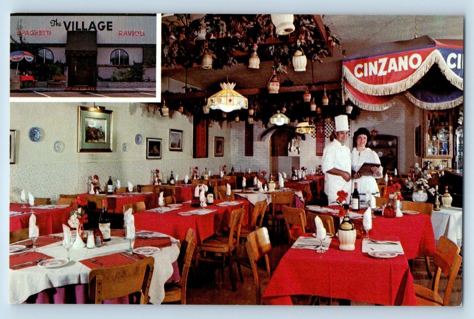 San Jose California Postcard Village Italian Dinners Pizzeria Stevens Creek 1960