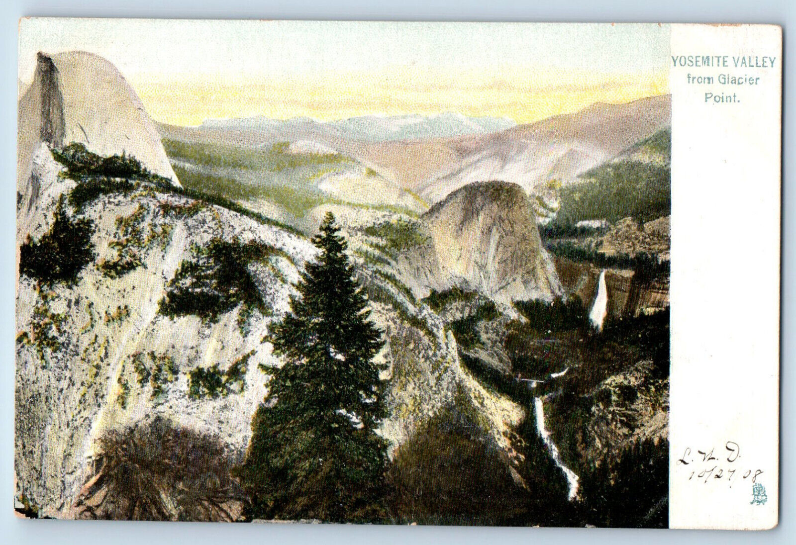 CA Postcard Yosemite Valley from Glacier Point c1910 Raphotype Tuck Art