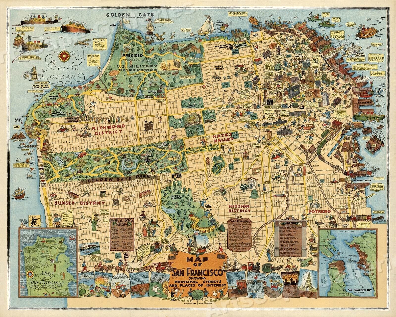 San Francisco 1927 Odd Historic Map - 16x20